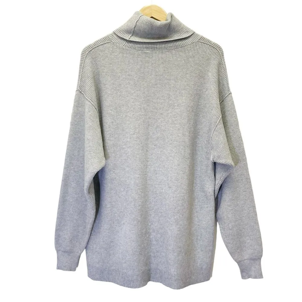 Free People Softly Structured Knit Turtleneck Oversized Gray Sweater Size XS - Image 3