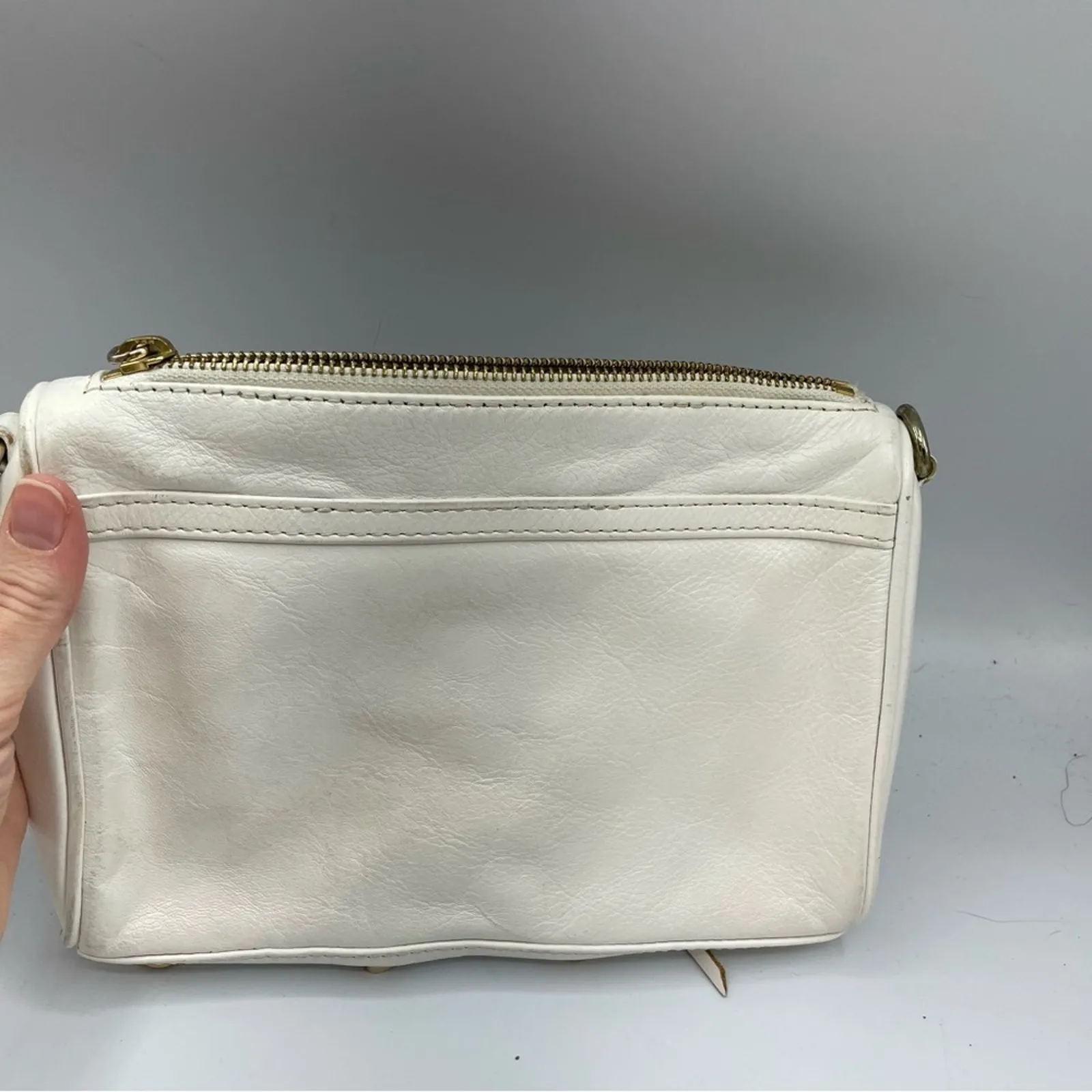 Rebecca Minkoff Cream Leather Clutch Handbag Gold Hardwear Fringe No Strap - Image 8