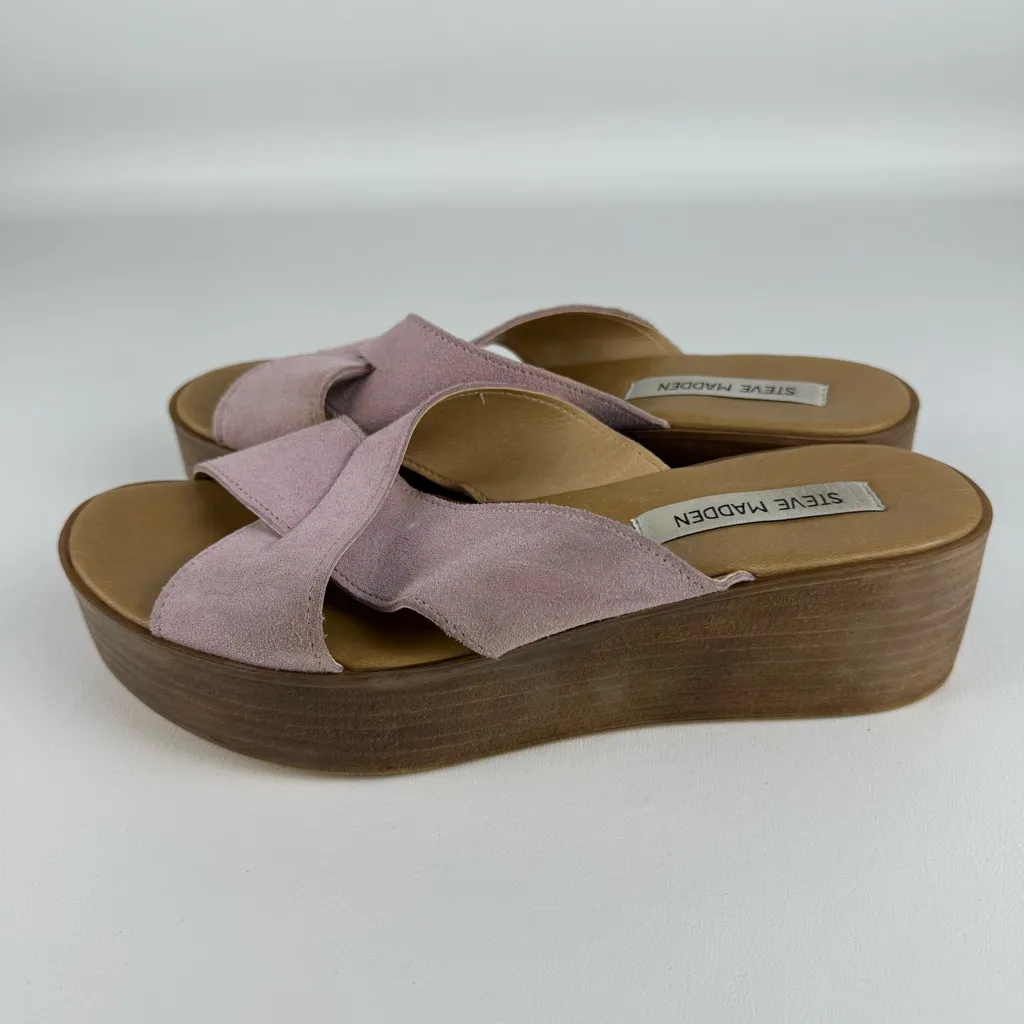 Steve Madden Pink Suede Platform Slide Sandals - Image 2