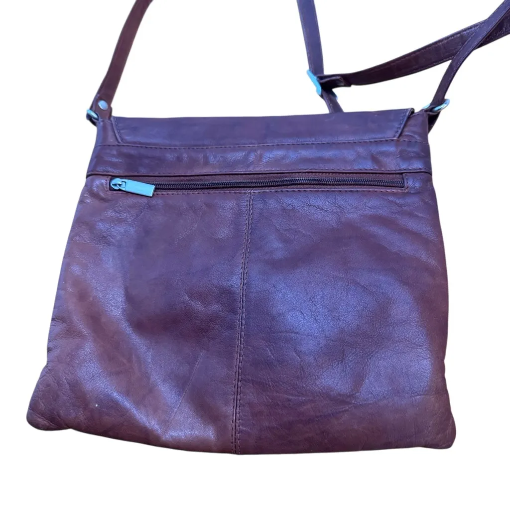 Vera Pelle Made in Italy Brown Leather‎ Crossbody Bag Flap Zip Pockets - Image 8
