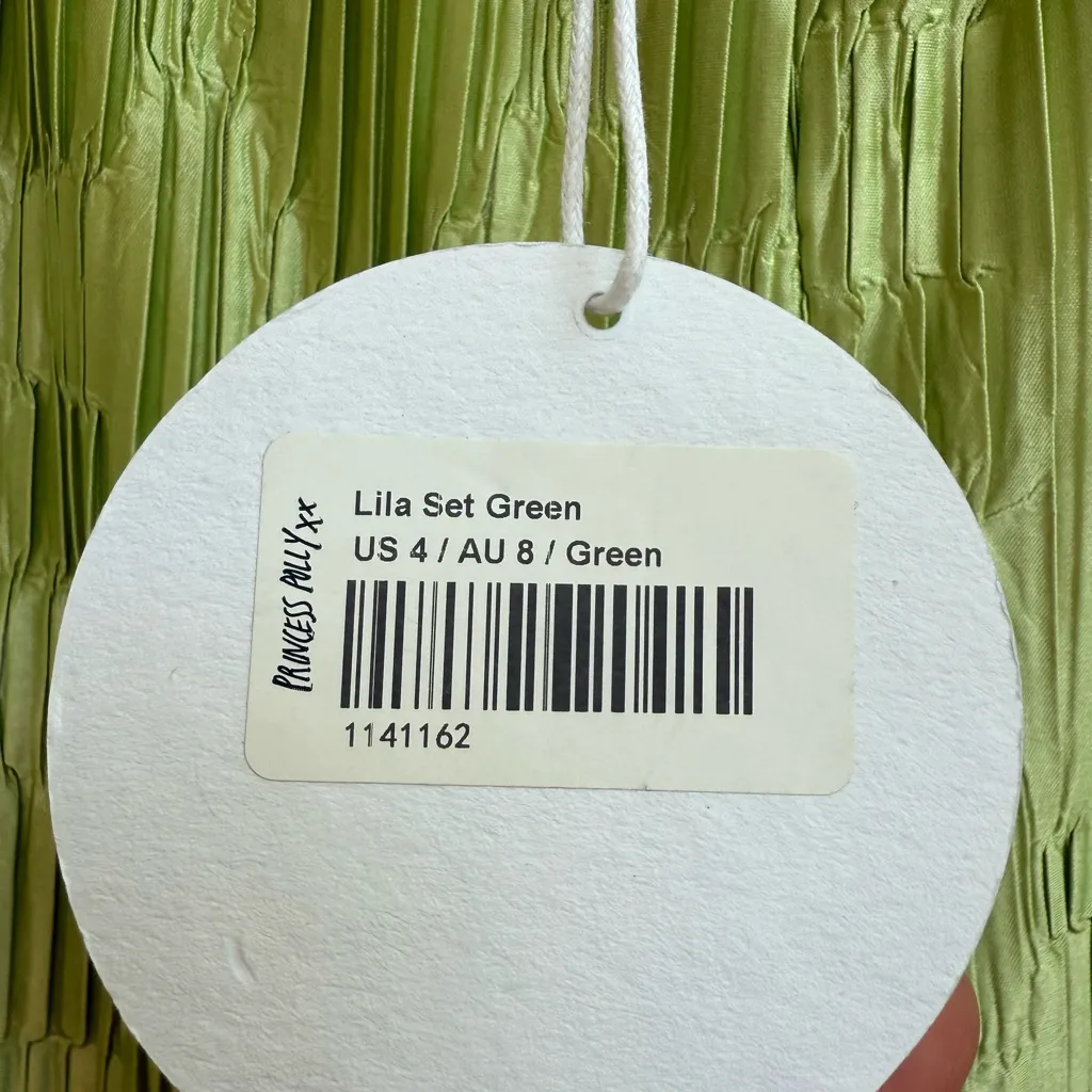 NWT Princess Polly Lila Green Pleated Satin Plisse Wide Leg Pants - Image 7