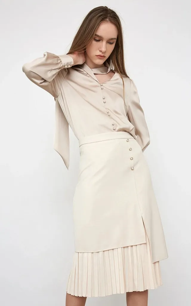 J.ING Jing Beige Midi Skirt with Pleated Hem Size L NWT Size L - Image 2