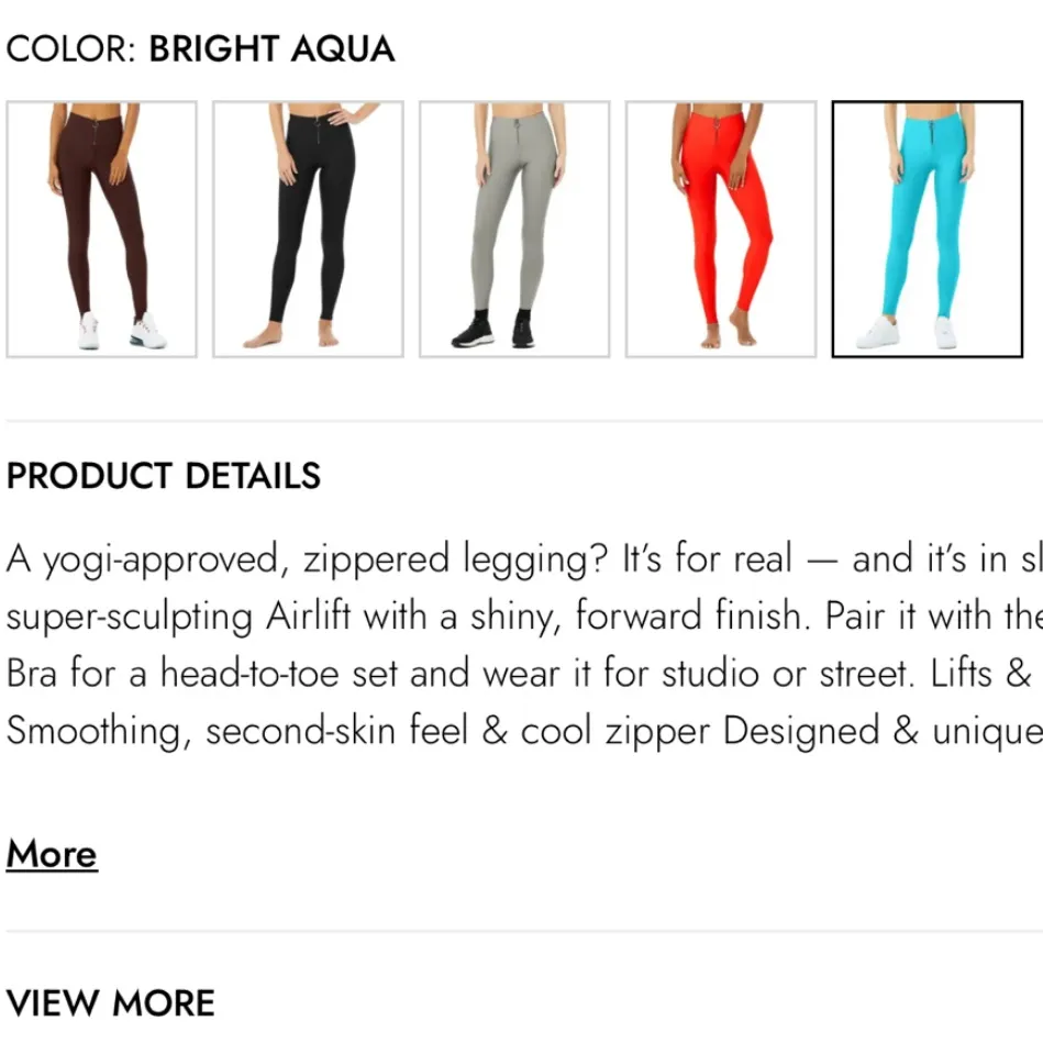 Alo Yoga High Waist Fast Legging Bright Aqua Zip Front Leggings Size Medium - Image 4