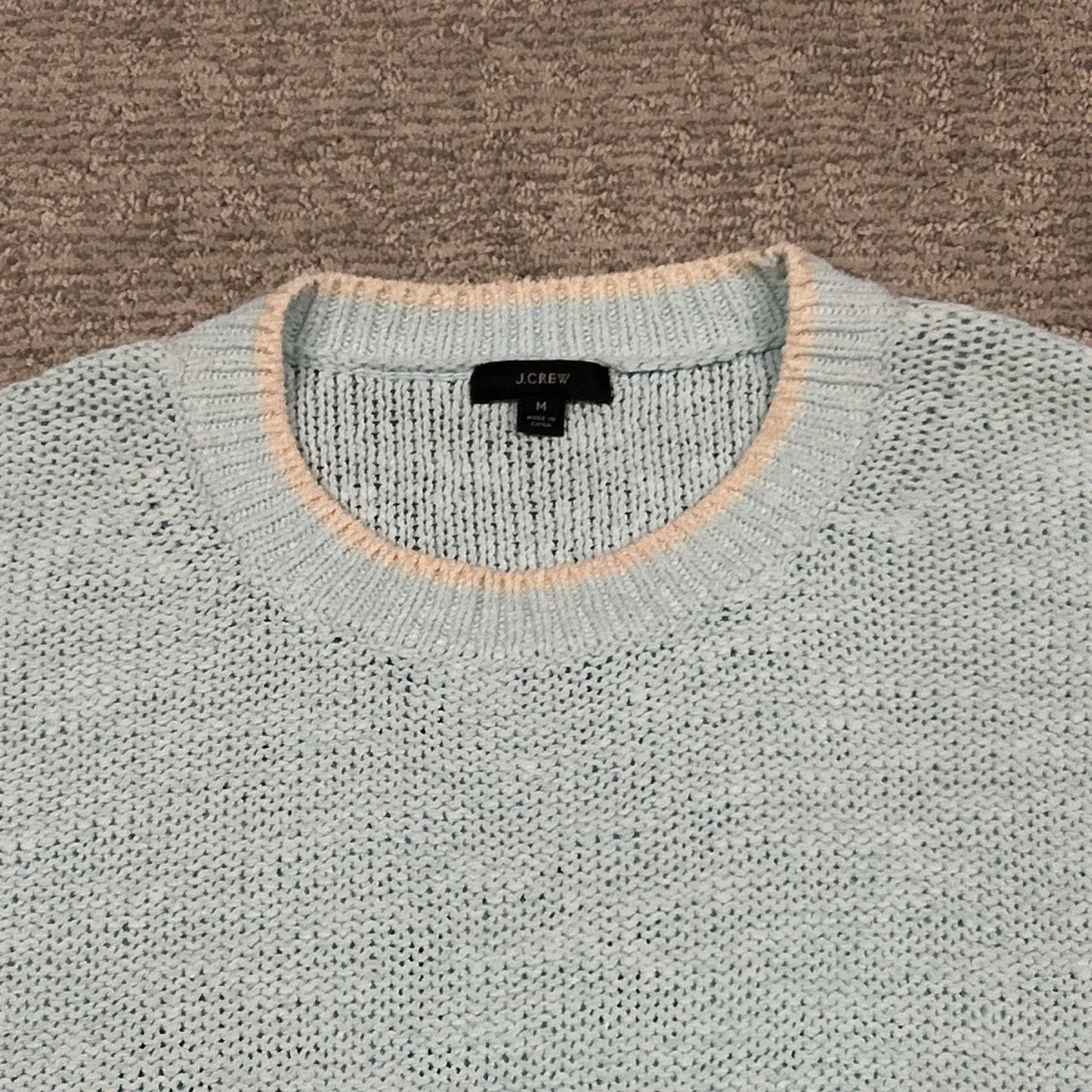 J Crew Sweater Womens Medium Tipped Beach Knit Pullover Relaxed Light Blue - Image 2