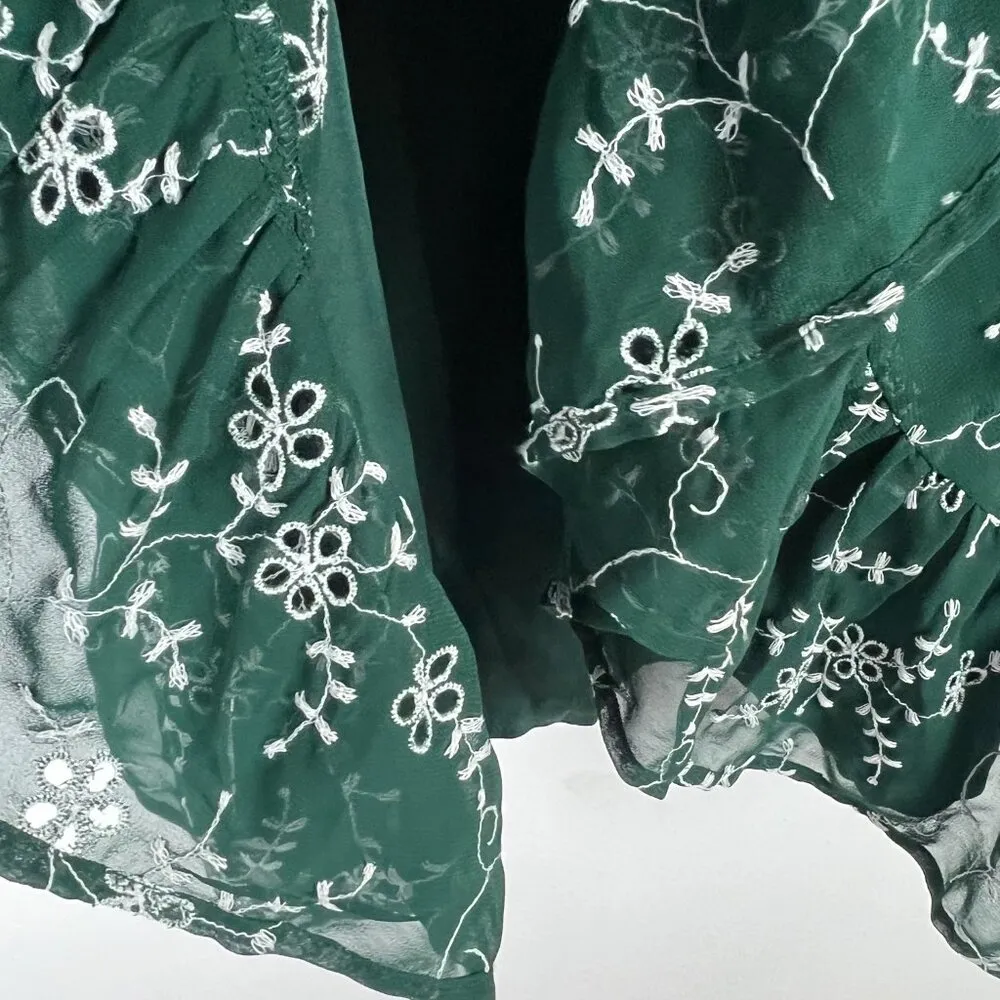 Coast Floral Embroidered Bell Sleeve Ruffle Hem Dress Green US Size 6 EUC - Image 6