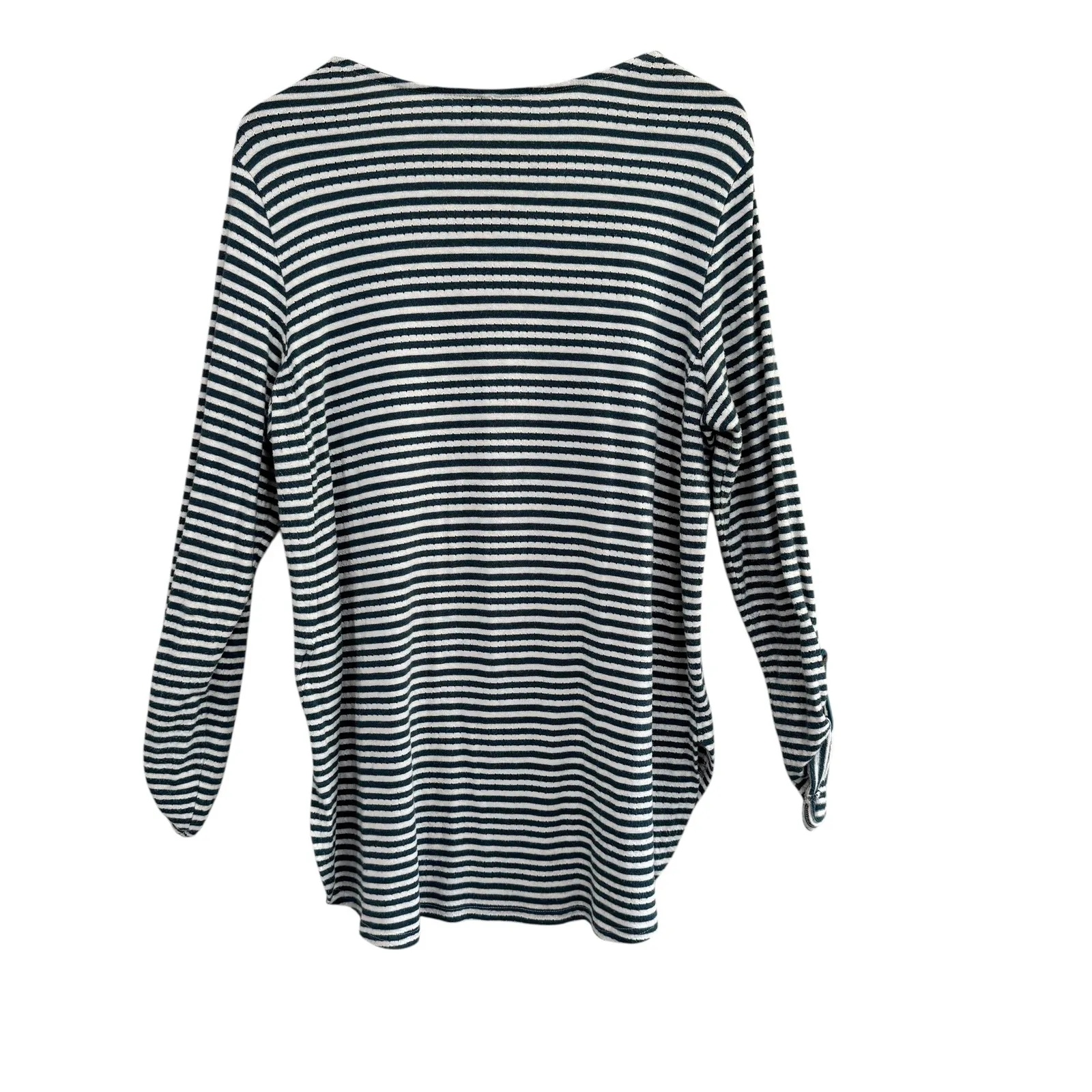 Anthropologie Akemia Kin Striped V-Neck Long Sleeve Tunic Top Green White - Image 8