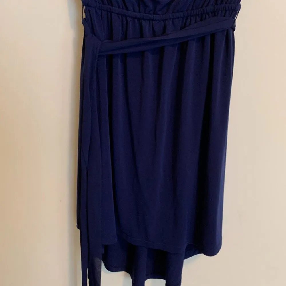 Express Womens Size XS Strapless Dress Blue High Low Belt Ruffle Top Mid Length - Image 4