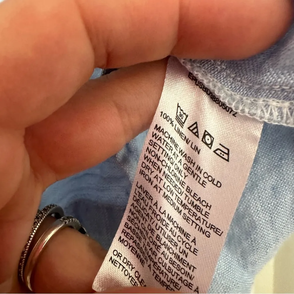 Pure Navy Chambray Linen Button Down Blouse Blue - Image 8