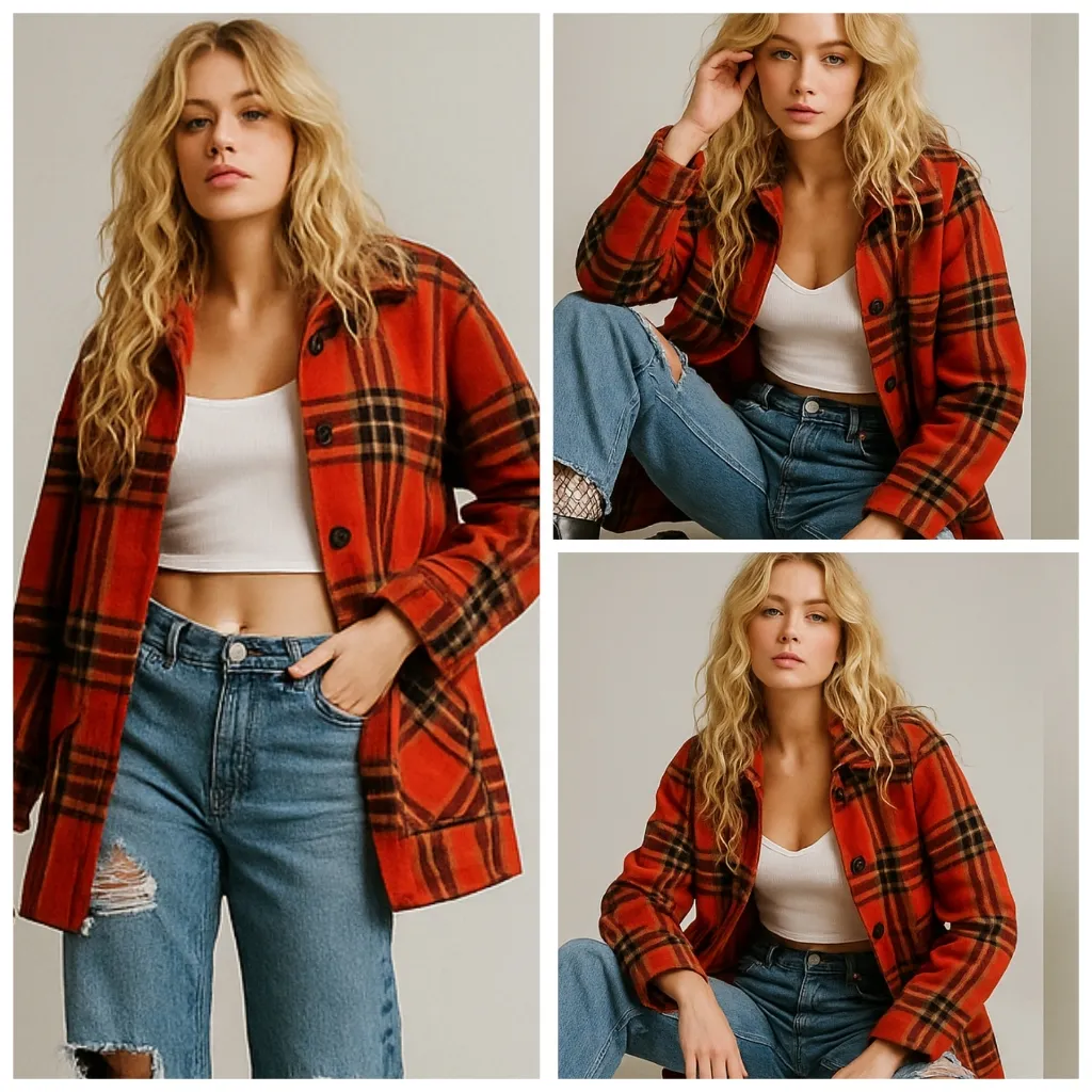 Vintage Baron Woolen Mills Plaid Wool Car Coat Red Tartan Women 8 F248 Size M - Image 10