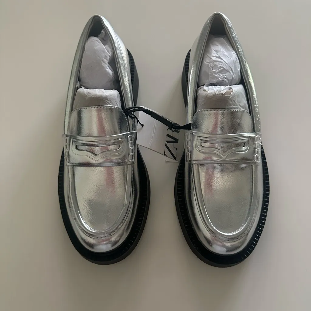 Zara Metallic Loafers NWT - Image 3