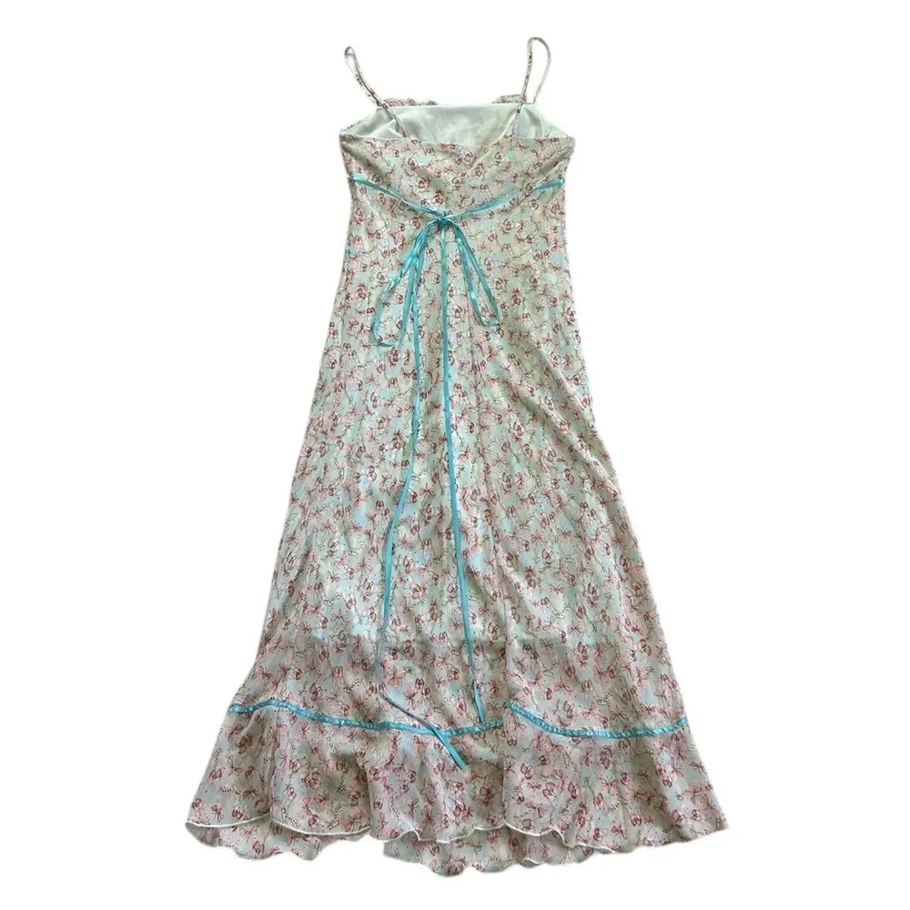 Vintage Y2K Whimsy Fairy Butterfly Tired Milkmaid Slip Midi Dress Size 6 Blue - Image 2