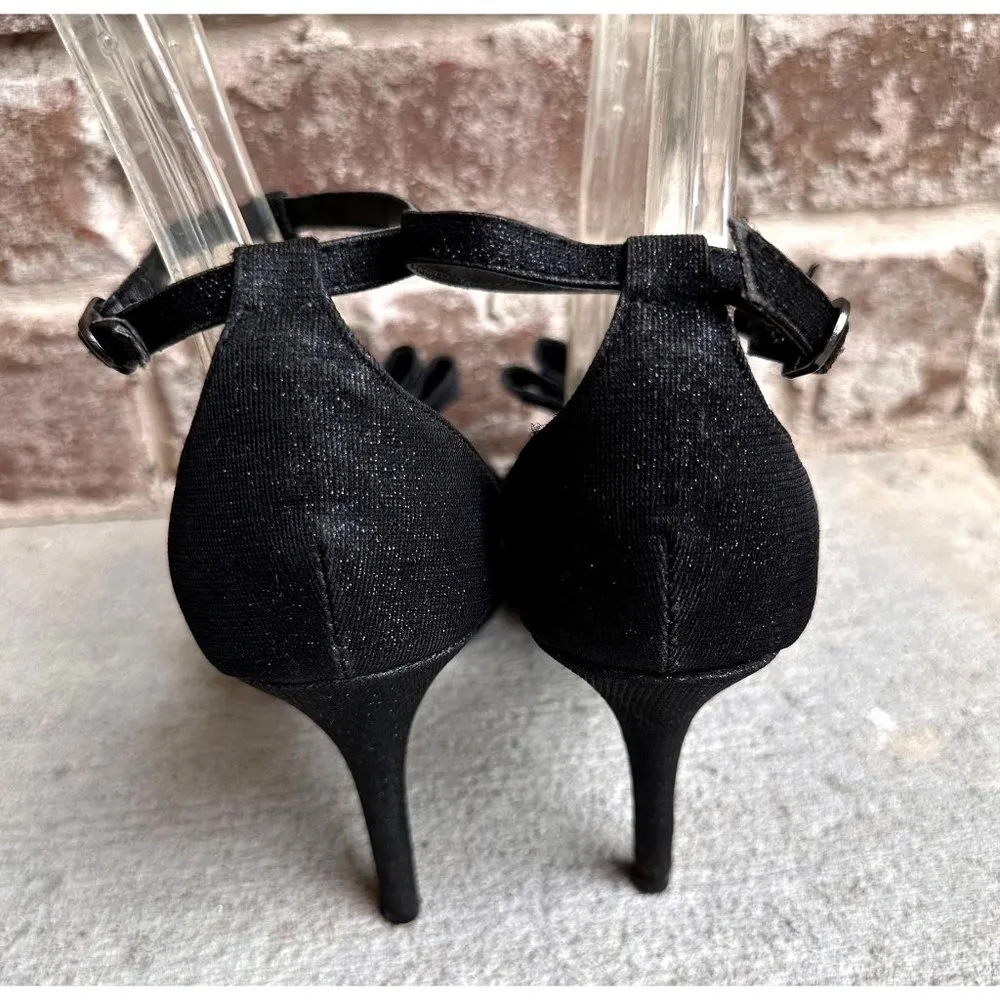 I Miller Black Stiletto High Heels 9M Black Bow Ankle Buckle Peep Toe Br… - Image 6
