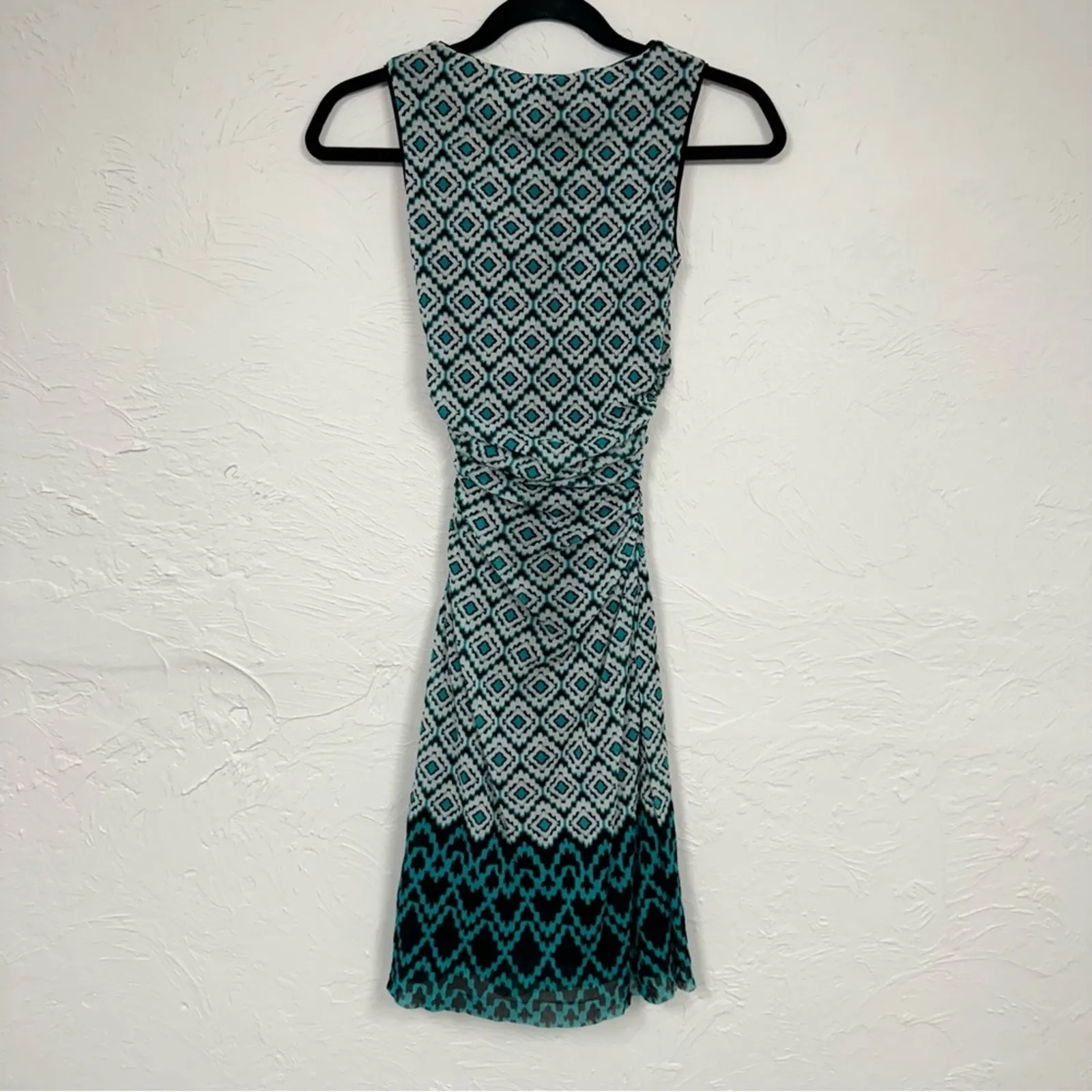 Kay Unger Printed Ruched Mini Bodycon Dress XS Teal Black & White Y2K Baddie - Image 10