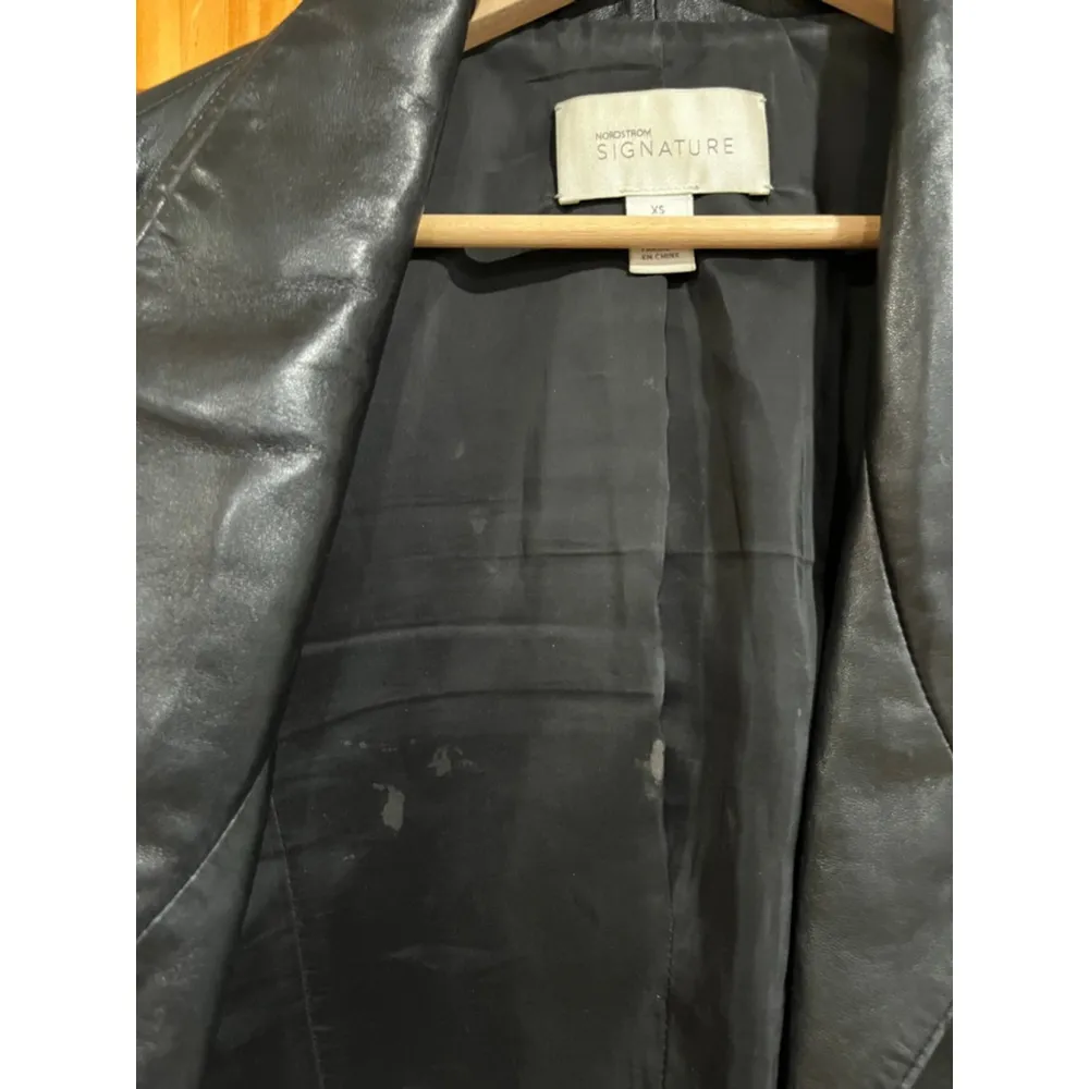 Nordstrom Signature Black Leather Full Zip Caspule Staple Biker Moto Jacket - Image 3