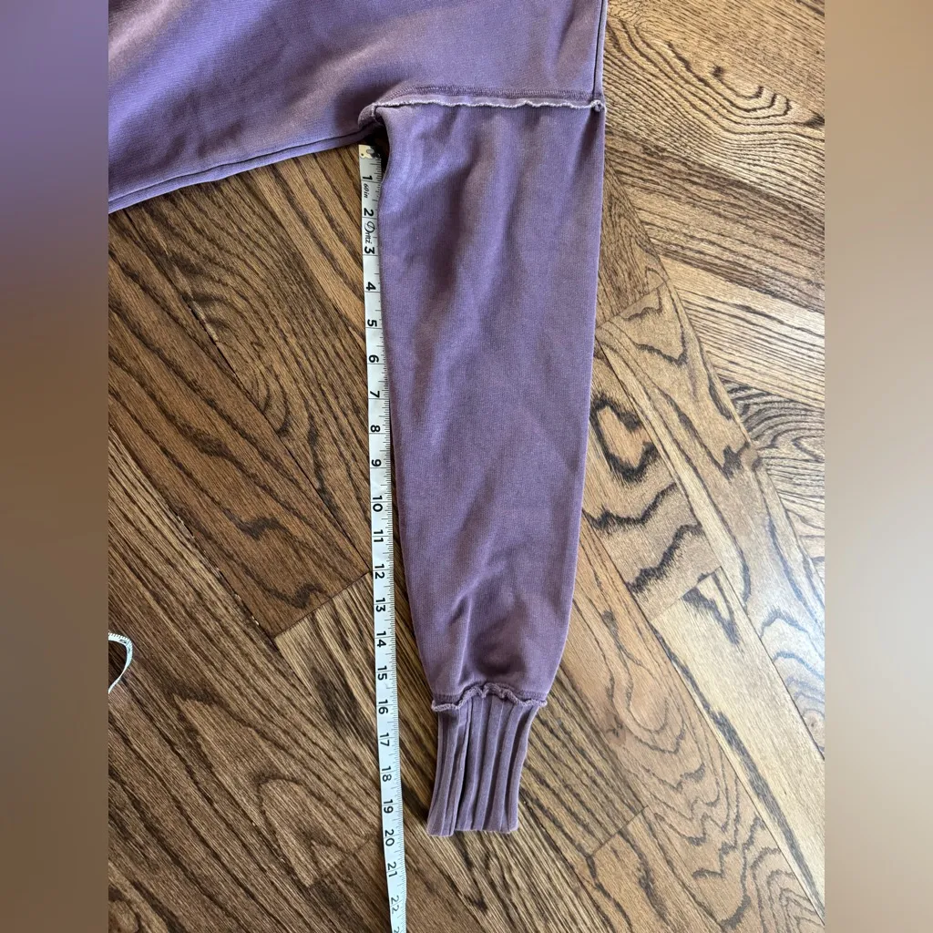 Evereve Rib Trim Sweatshirt Washed Plum Crewneck Cotton Blend Small Ribbed Cut - Image 8