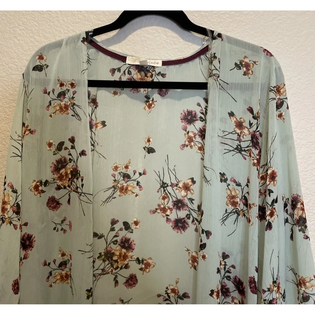 Rewind XXL Sheer Sage Green Floral Kimono Cardigan Crochet Trim‎ Boho Beach NEW - Image 3