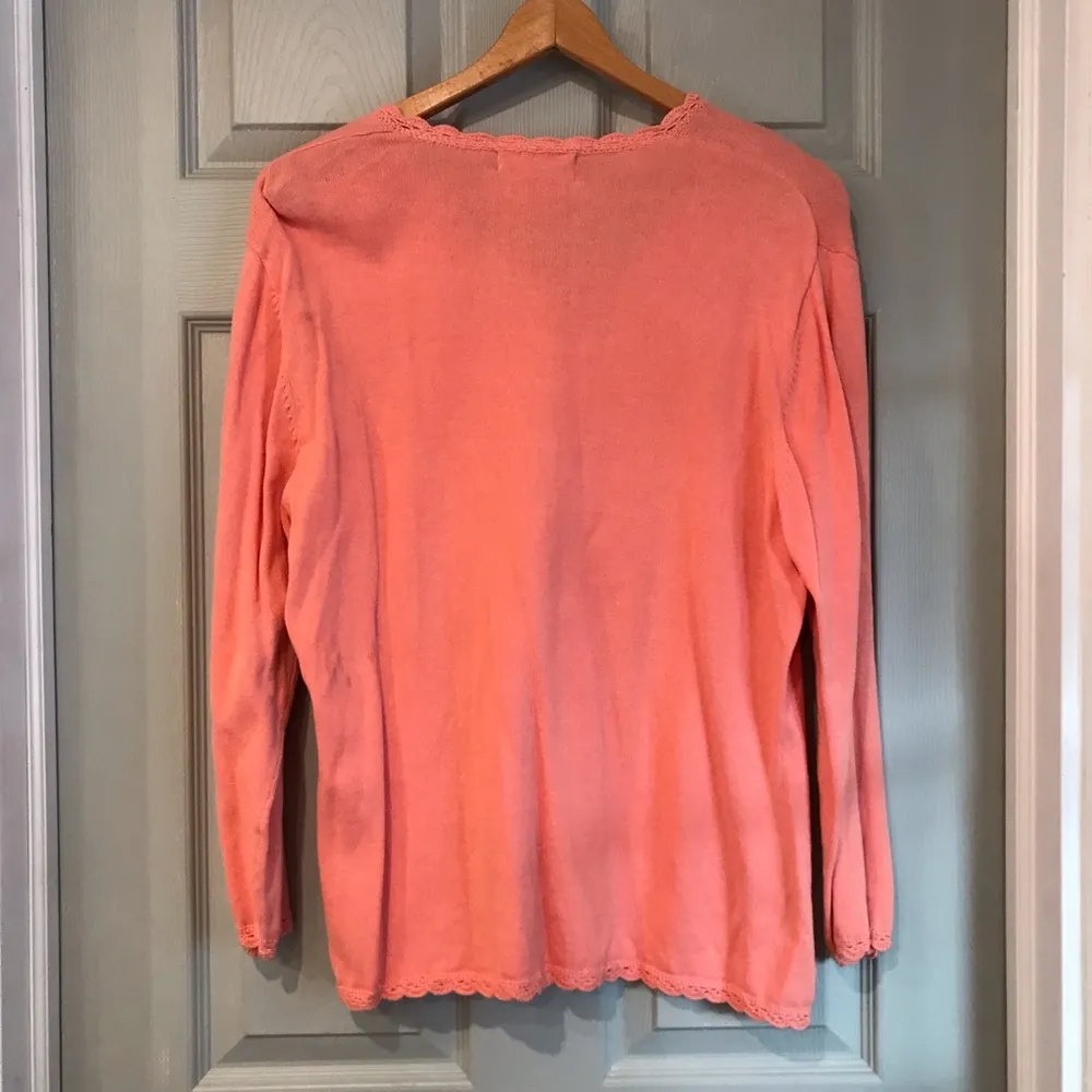 Bice Vintage Women's L 100% Cotton Coral Long Sleeve Faux Wrap VNeck Sweater Pink Size L - Image 3