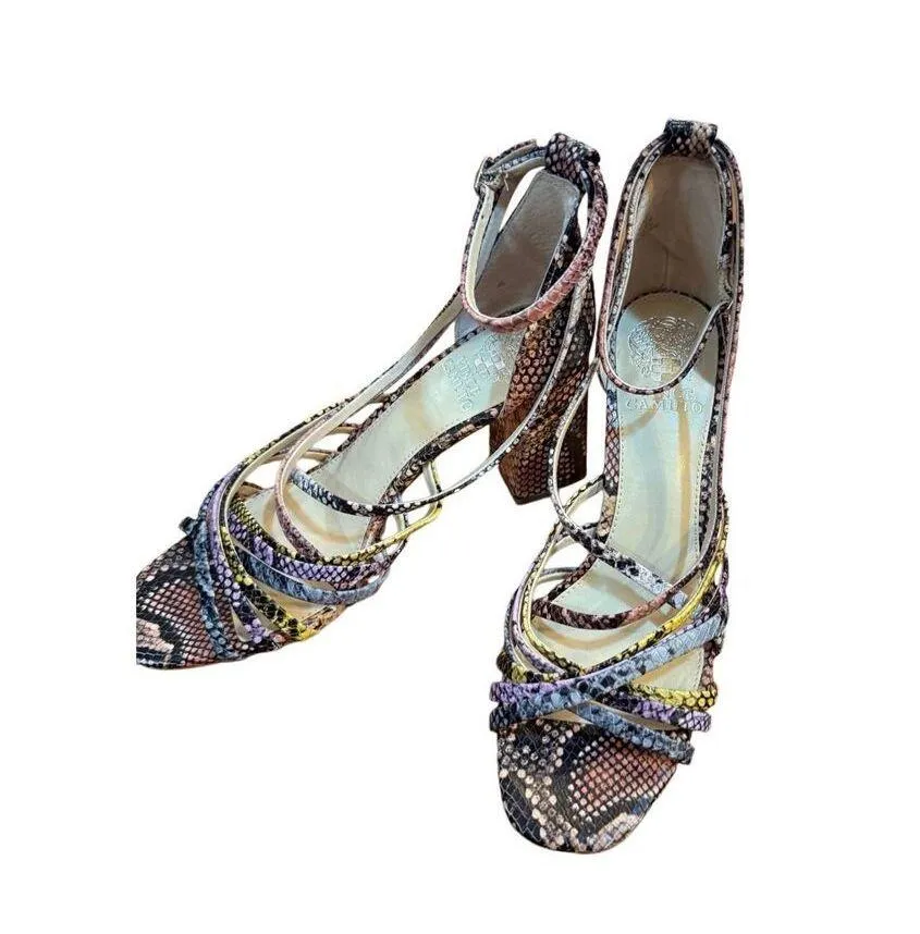 Vince Camuto Winivey Faux Multicolor Snakeskin Strappy Sandal Block Heel 8.5 - Image 2