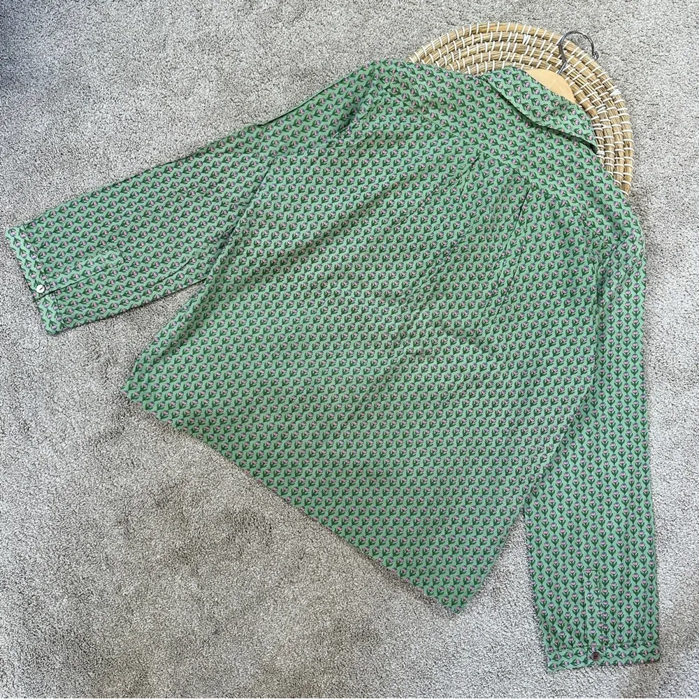 Jujus’ Amuse Women’s Cotton Button Down Shirt Longsleeve Tulip Print Spring L Green Size L - Image 7