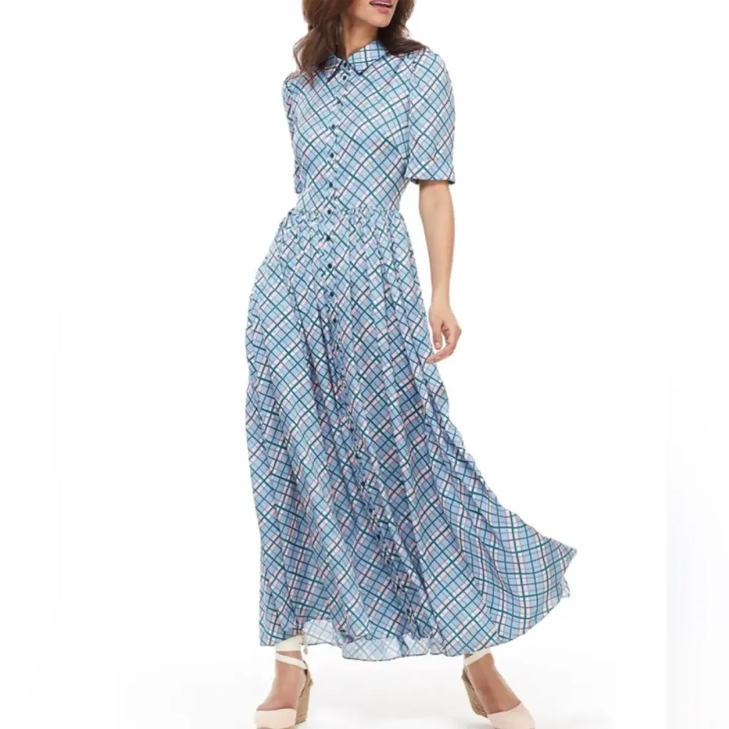 Gal Meets Glam Colette Plaid Button Down Maxi Dress Size 00 Designer Modest - Image 5