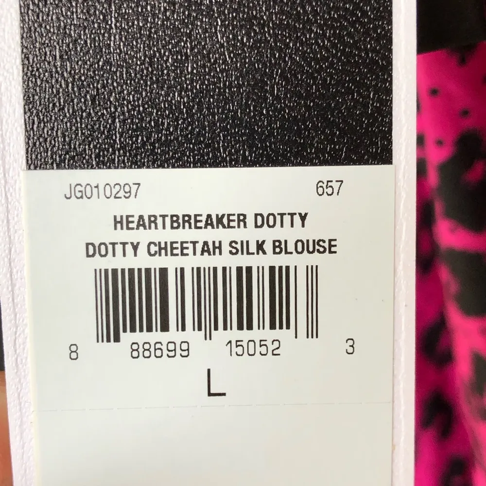 JUICY COUTURE Heartbreaker Dotty Cheetah Silk Long Sleeve Red Blouse Size Large - Image 10