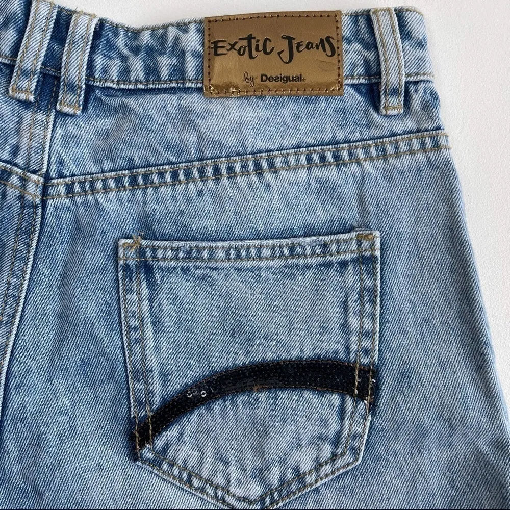 Desigual Women’s High Waisted Leopard Sequins Embellished Mom Denim Shorts 4 - Image 6