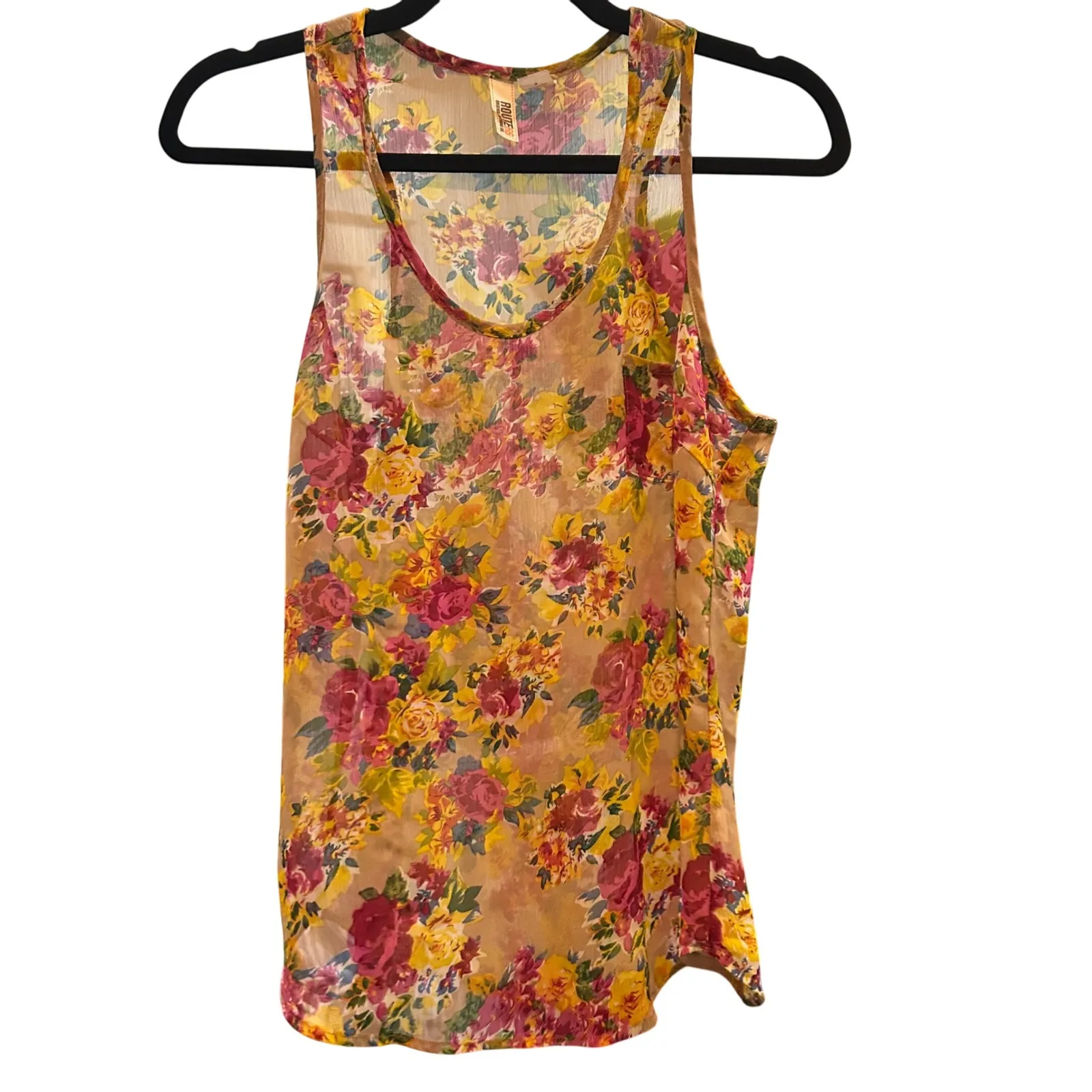 🤯4/$15 Route 66 Floral‎ Tank Top Sheer Sleeveless Casual Summer Top Size S - Image 2