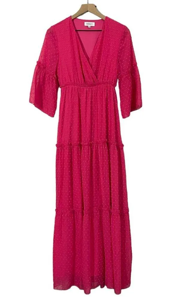 Faeriesty Swiss Dot Surplice Neck Flounce Sleeve Ruffle Hem Dress - Image 6