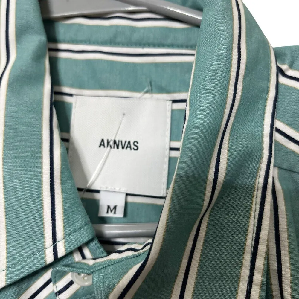 AKNVAS Tammy Ruffle Belted Mini Shirt Dress in Nile Stripes Cotton Womens Size M Size M - Image 7