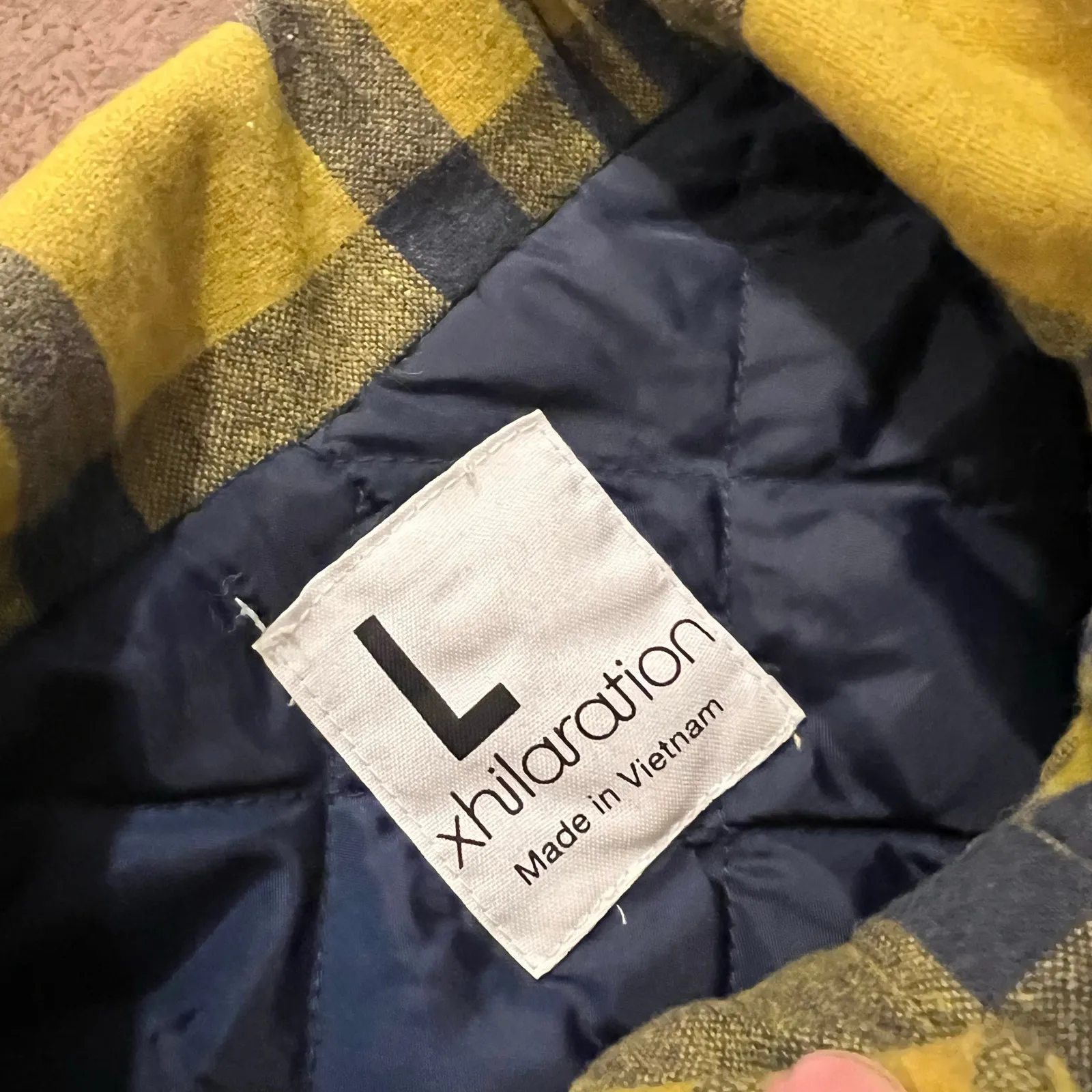 Xhilaration Yellow Blue Plaid Print Purple Buttons Long Zip Up Coat Size Large - Image 8