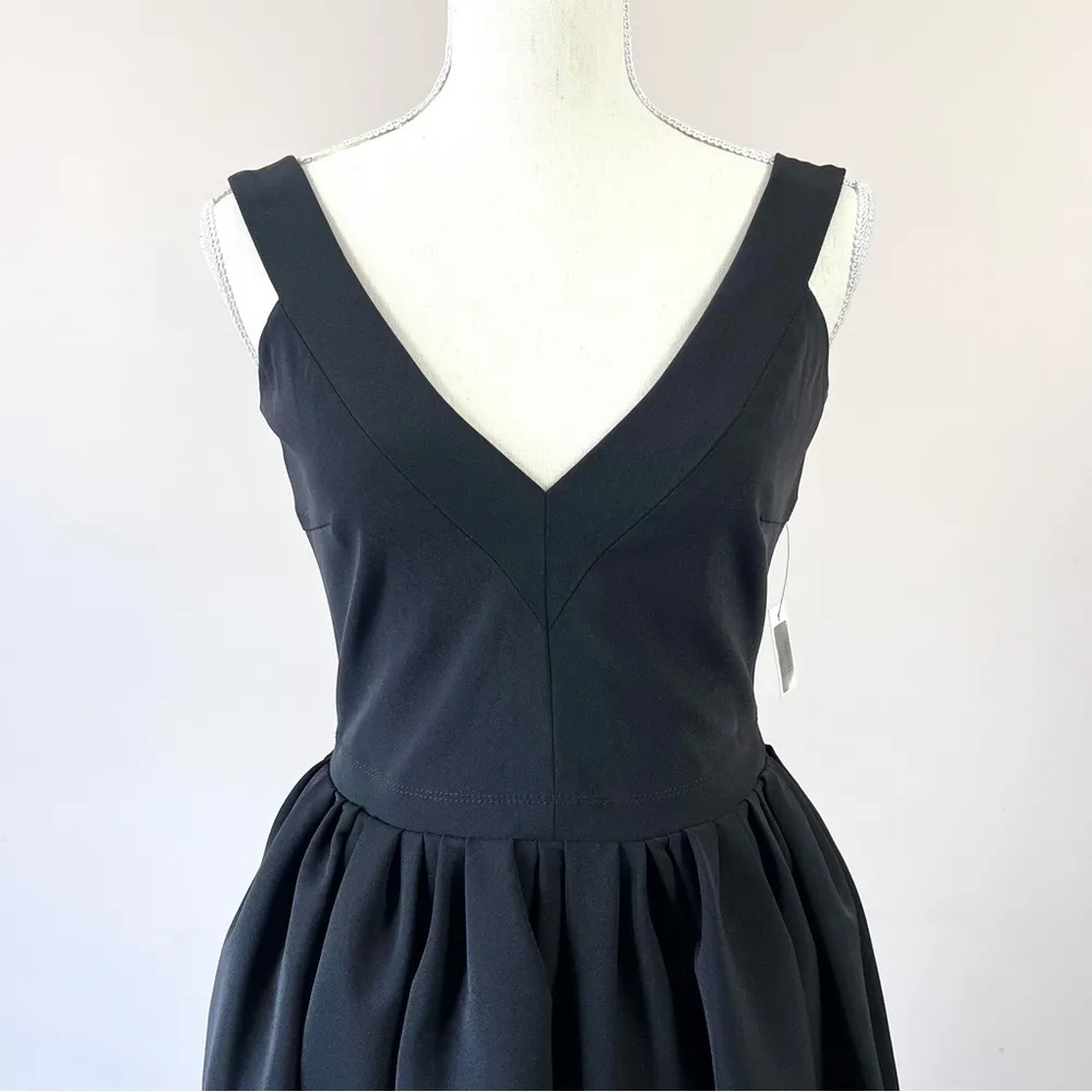 Black Plunge Neck Stretch Ted Satin Flo Dress Medium - Image 5