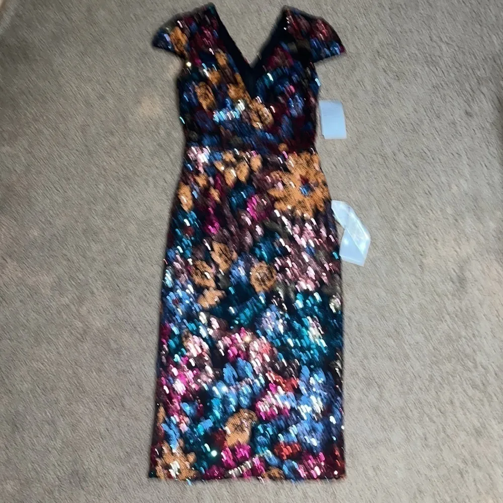 Dress the Population Allison Floral Sequin Sheath‎ Cocktail Dress Tangelo XXS - Image 4