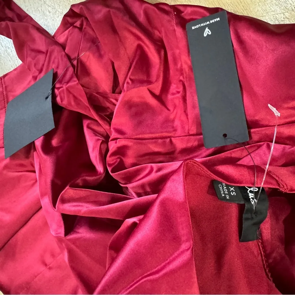 Lulus Late Night Stunner Wine Red Satin Cutout Faux-Wrap Mini Dress - Image 8