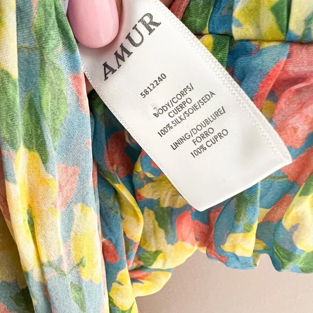 AMUR Amore Floral Ruffle Cutout Silk Maxi Dress Sz 6 - Image 7