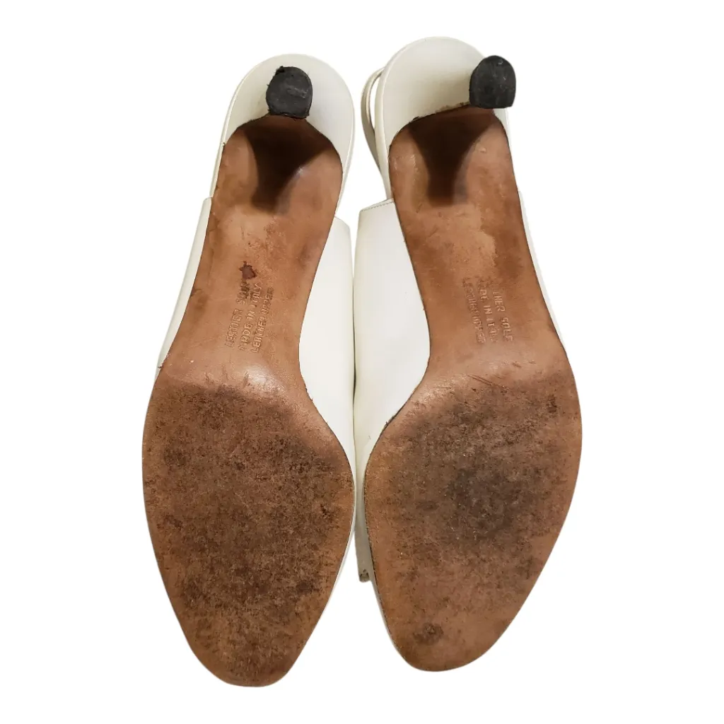 Vintage Salvatore Ferragamo Peep Toe Bow Sling Back Heels Size 9.5 - Image 11