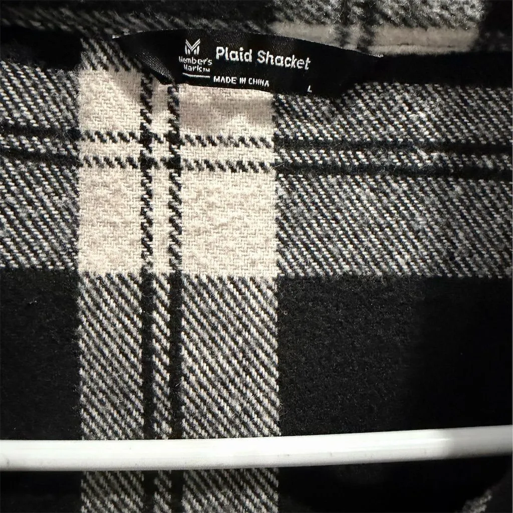 Member's Mark Women's Plaid Shacket Black & White Size L Button - Image 2