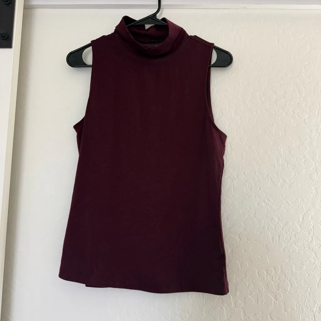 Athleta Industry Tank Top Sleeveless Turtleneck Burgundy Merino Blend Purple - Image 2