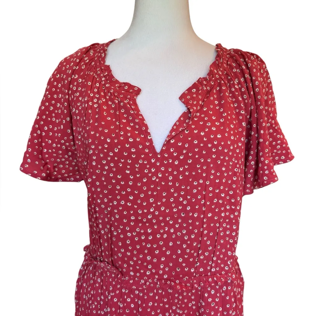 Beach Lunch Lounge Camila Floral Flutter Sleeve Tiered Dress Red Ditzies Large - Image 7