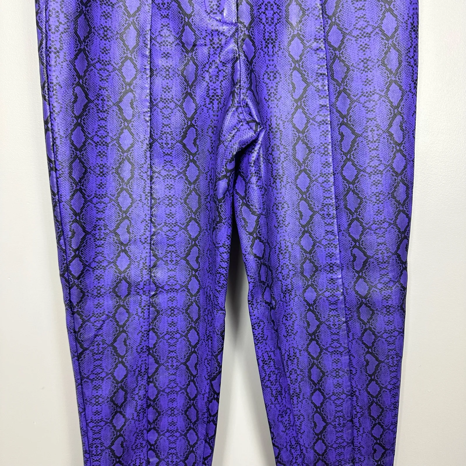 Nasty Gal Faux Leather High Waist Trousers Purple Snake Skin Size 2 - Image 10