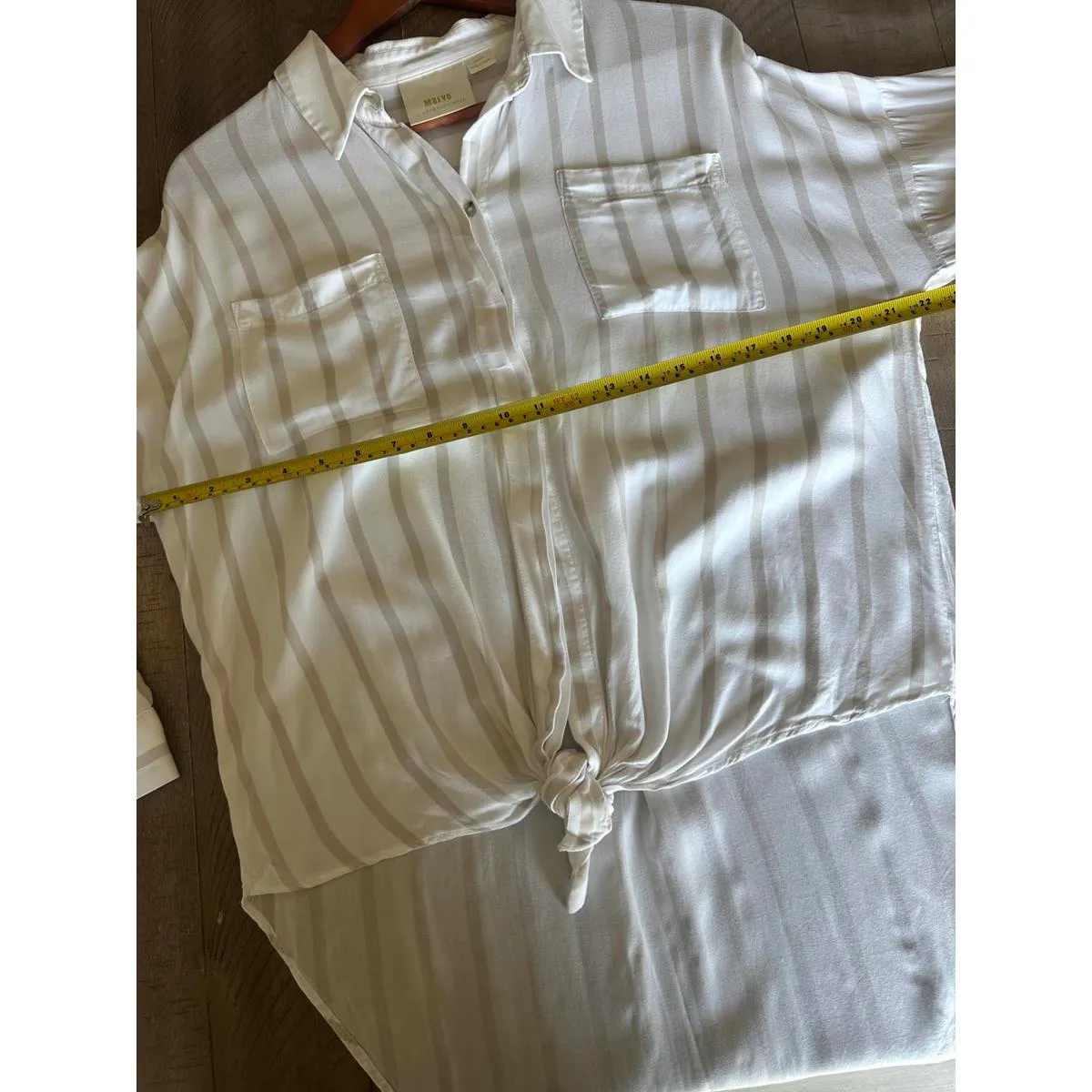 Maeve Anthropologie Sandbridge Striped Tie Front Button Down Tunic Blouse Medium - Image 10