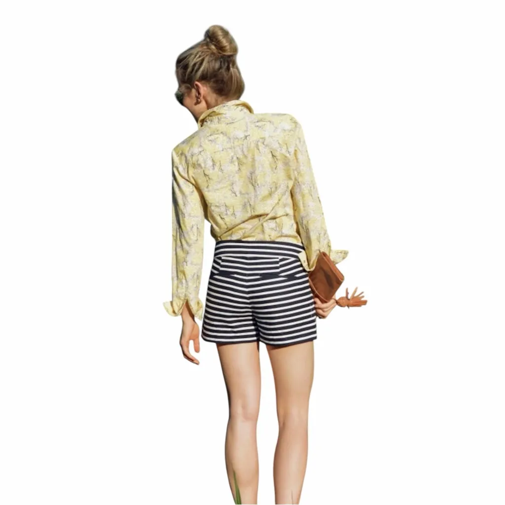 NEW Navy & White Stripe Linen Blend Pleated Dress Shorts size 0 - Image 3