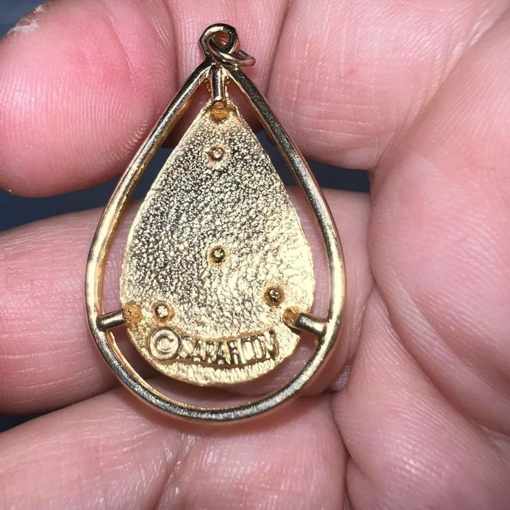 Vintage 1970s Sara Coventry Gemstone Gold Tone Pendant Gold - Image 4