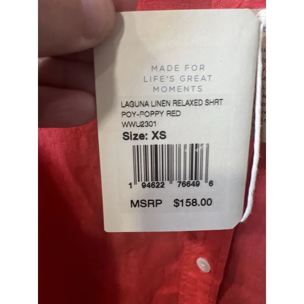 Faherty Laguna Linen Relaxed Shirt Poppy Red Coastal Beach Womens XS Oversized - Image 7