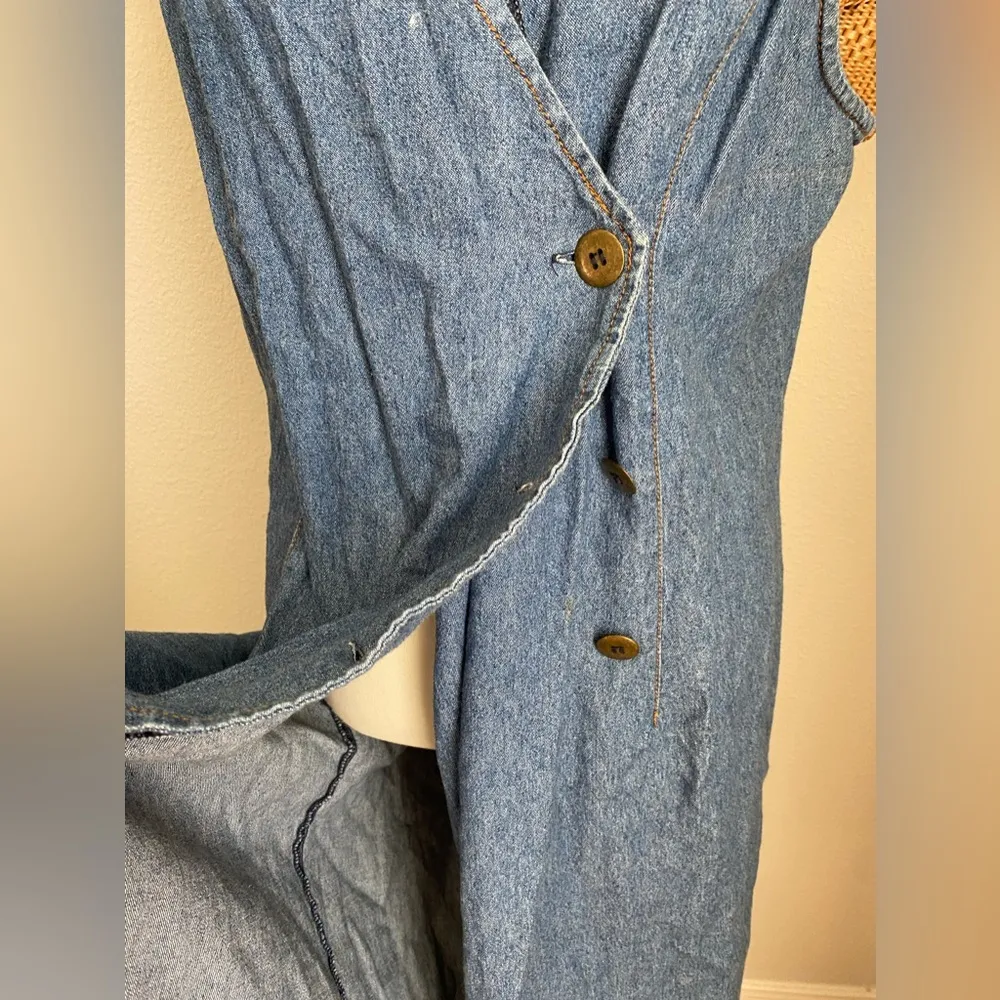 VINTAGE Sunshine Starshine Denim Button Down Dress, Size 14 Blue - Image 2