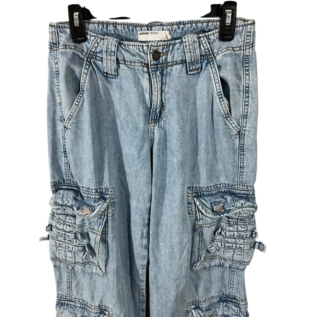 Vintage Garage Denim Cargo Jeans Womens Size 26 Light Wash Multi - Image 2