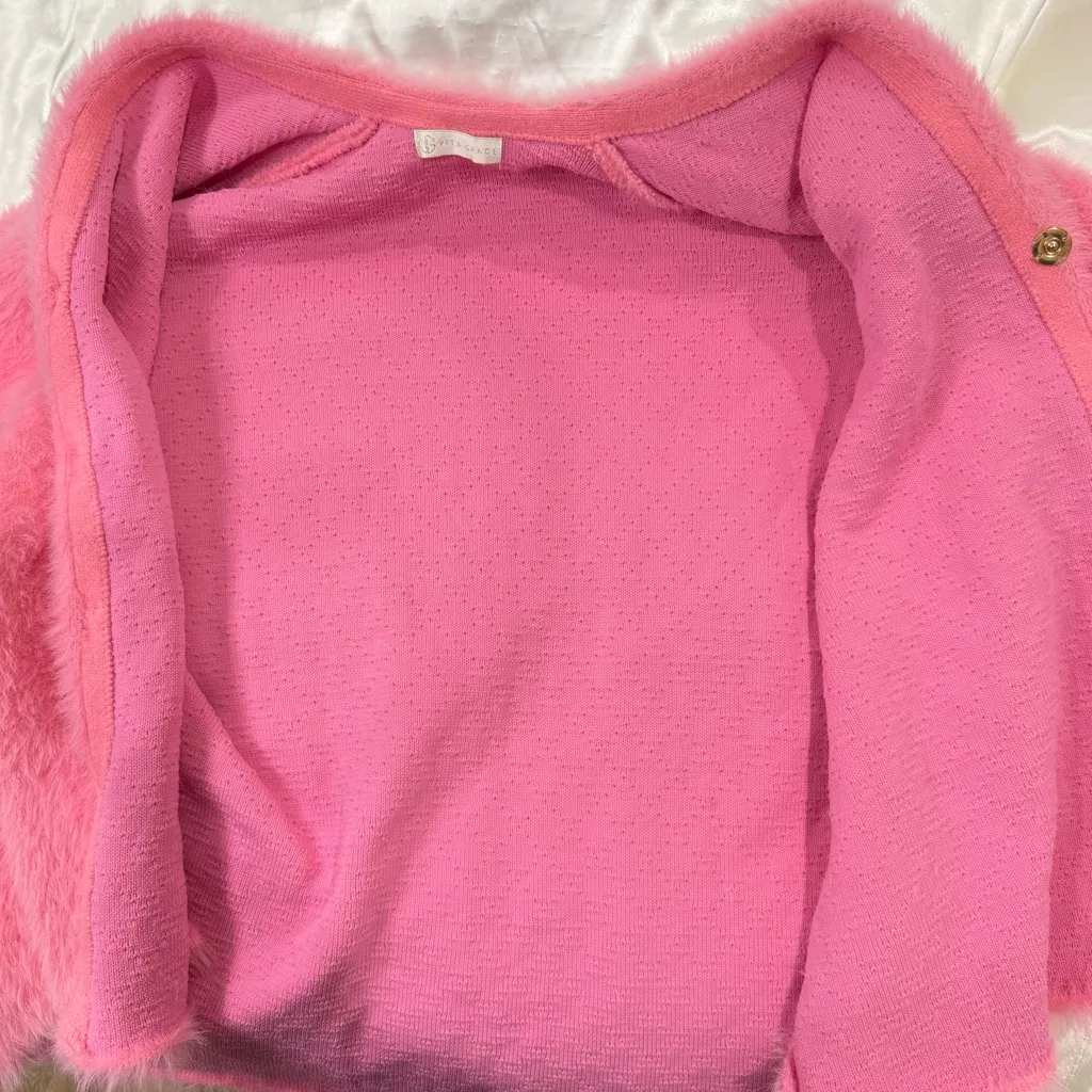 Vita Grace Allesandra Cardigan Sweater One Size Pink Fuzzy Coquette Dopamine Size M - Image 7