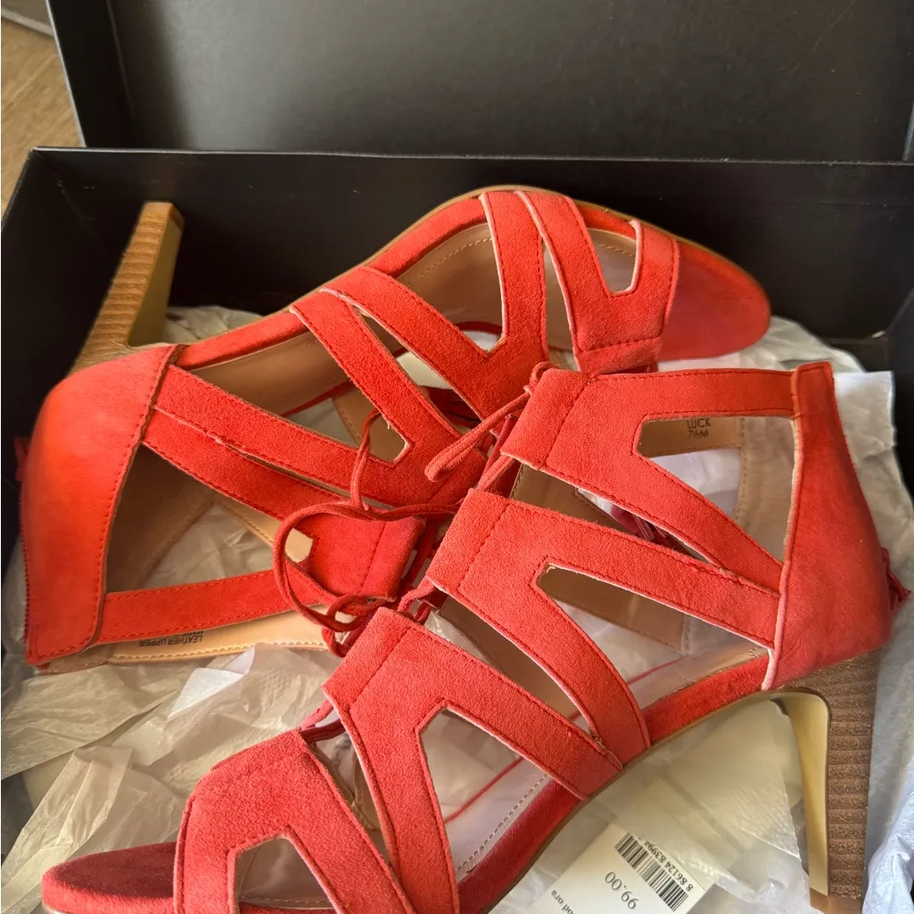 Tahari Orange Multiple Strapped Tie Up High Heels - Image 2