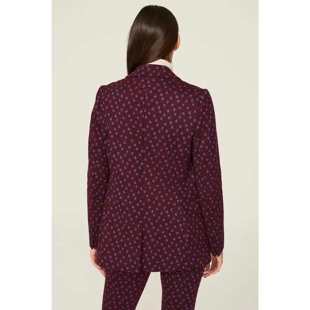 DIANE VON FURSTENBERG Red Printed Wool Blend Blazer Coat Size 6 - Image 3
