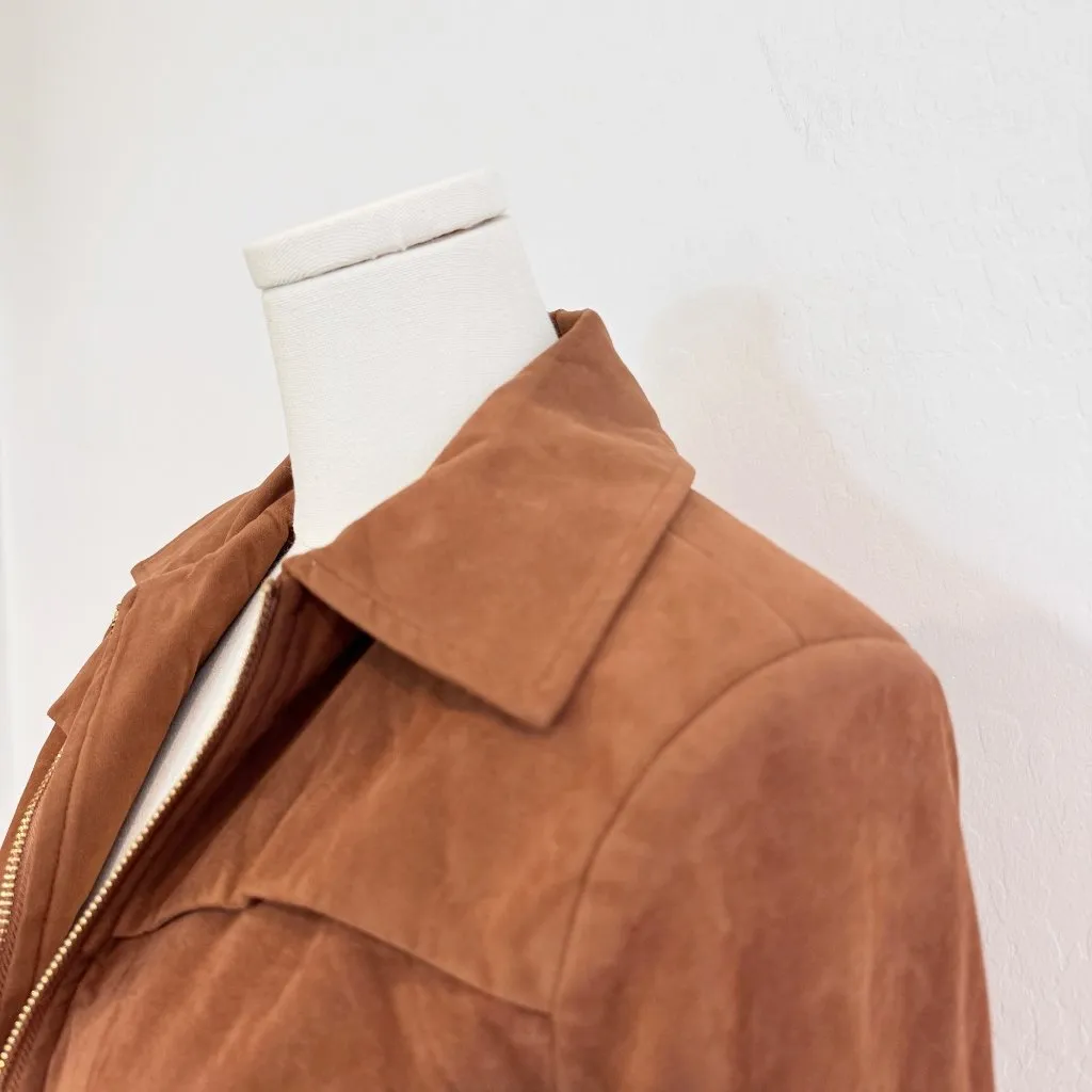 Commense Women's Faux Suede Bomber Jacket in Brown‎ Minimalist Outerwear Size XS Brown - Image 6