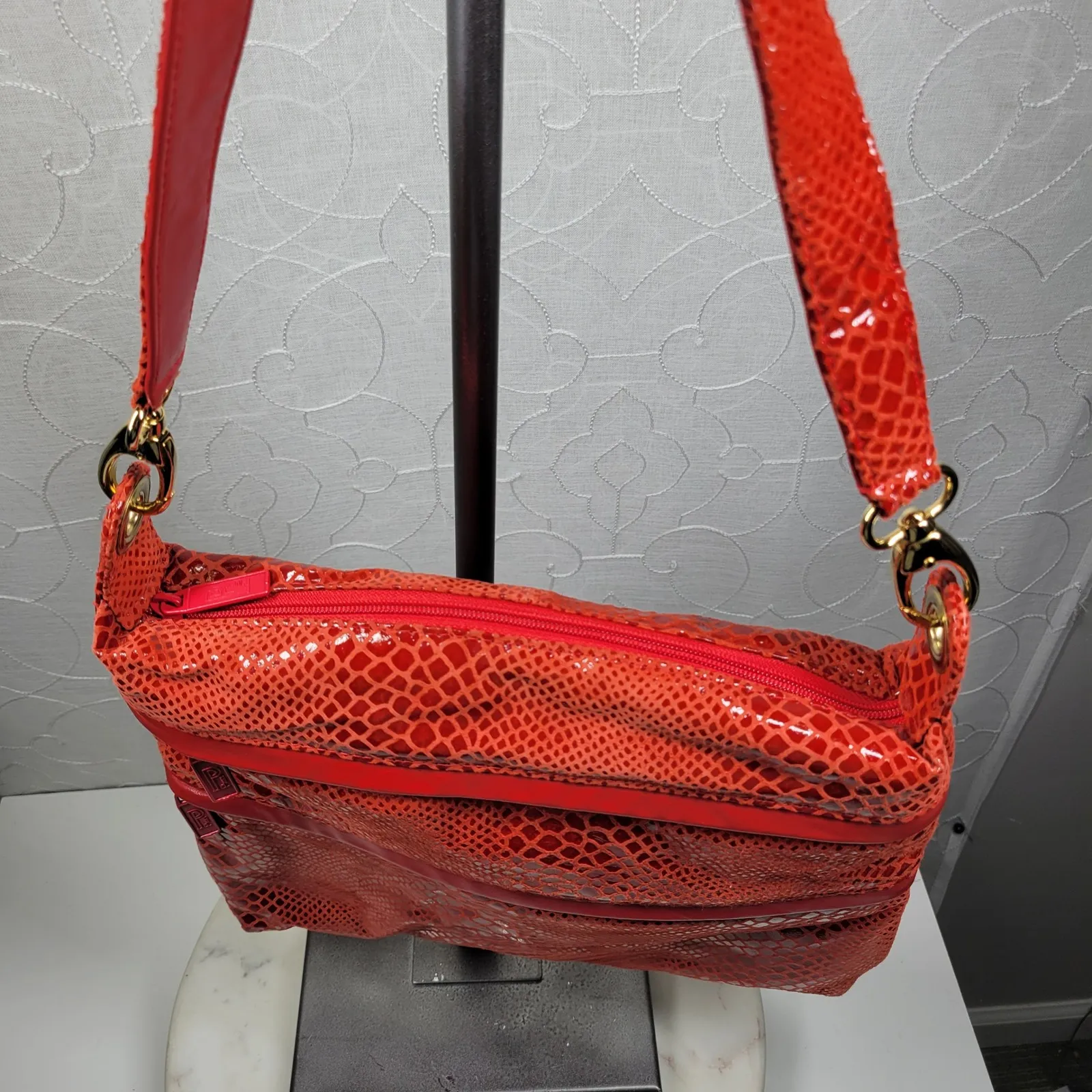 Bags by Pinky Red Patent leather Snakeskin Reptile Convertible Shoulder Bag - Image 13
